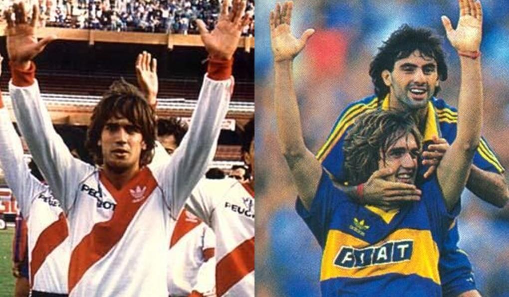 Batistuta con le maglie di River e Boca