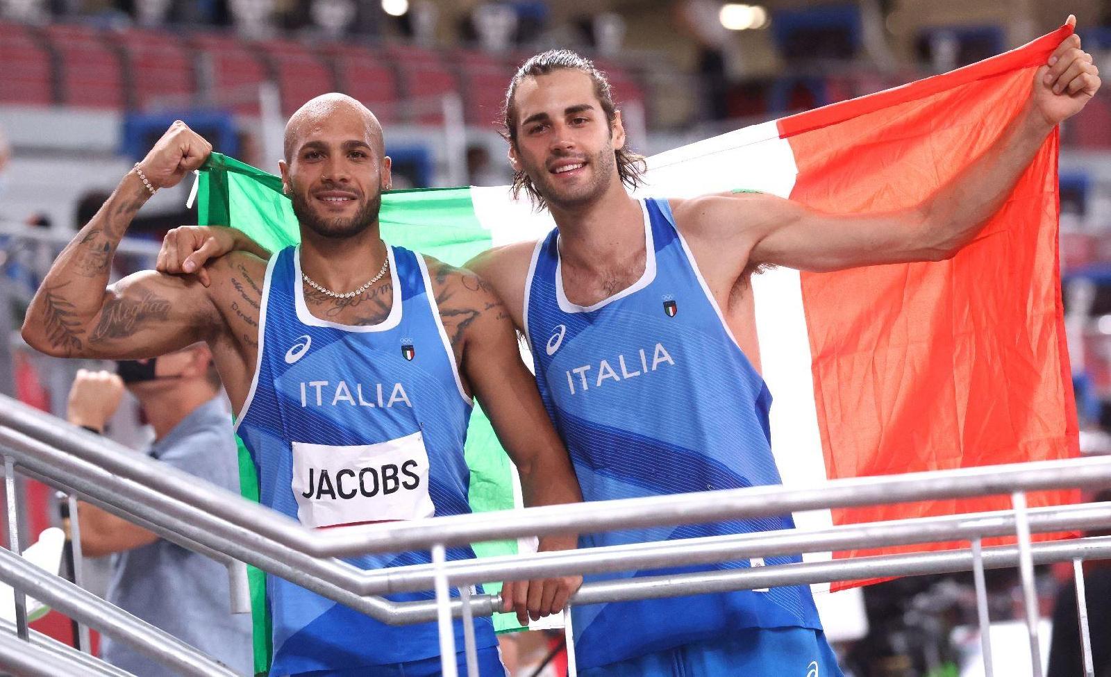 Marcell Jacobs e Gianmarco Tamberi dopo i trionfi a Tokyo nei 100 metri e nel salto in alto @Getty Images