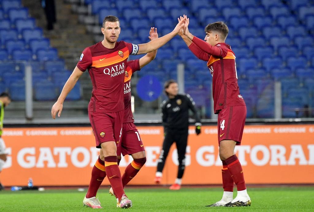 Dzeko e Villar in campo insieme (As Roma via Getty Images)