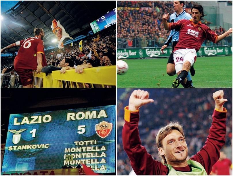 Quattro immagini emblematiche dei derby del terzo millennio. Daniele De Rossi esulta arrampicato sui cancelli della Curva Sud per la terza delle cinque sfide consecutive vinte a cavallo fra il 2009 e il 2011; gli uomini-simbolo della partita fra  i due mi