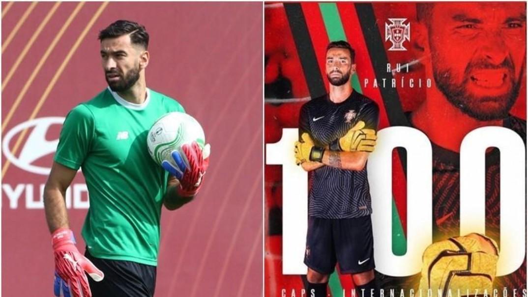 Rui Patricio a Trigoria e la grafica speciale per la centesima presenza, di Mancini