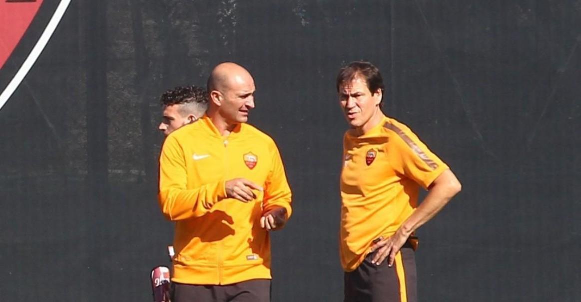 Rongoni e Rudi Garcia al lavoro a Trigoria, di Mancini