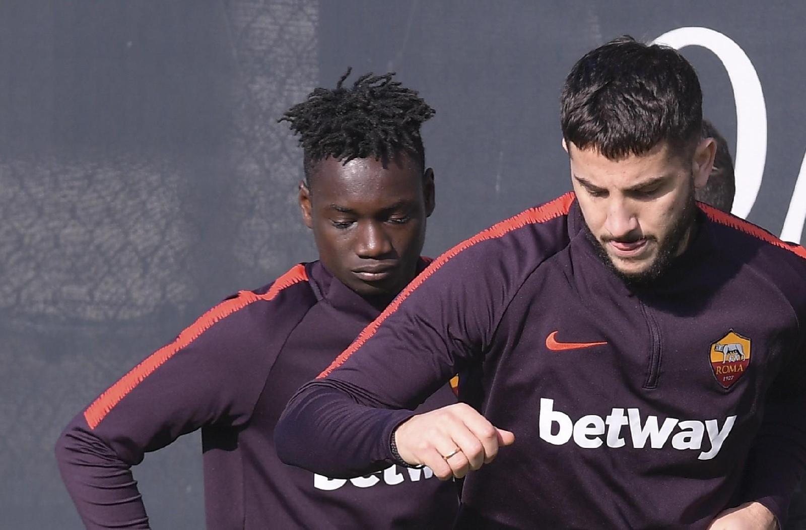 Ebrima Darboe in allenamento a Trigoria con Manolas, di LaPresse