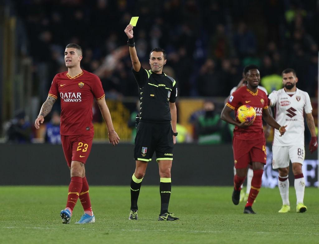 Di Bello ammmonisce Mancini in Roma-Torino (Getty Images)