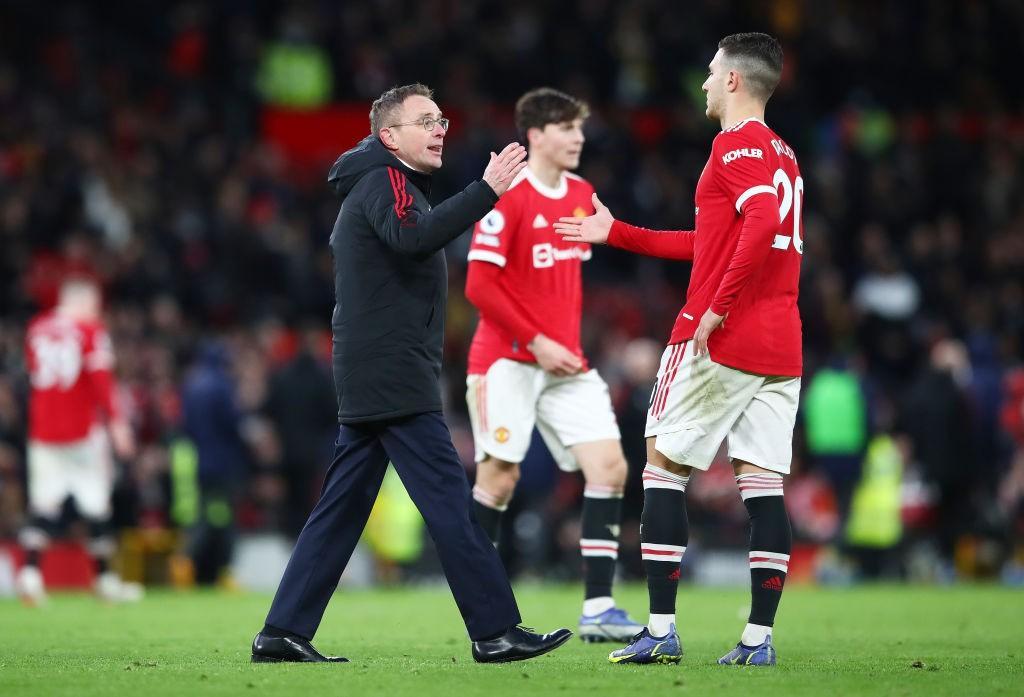 Rangnick e Dalot dopo la gara vinta contro il Crystal Palace (Getty Images)