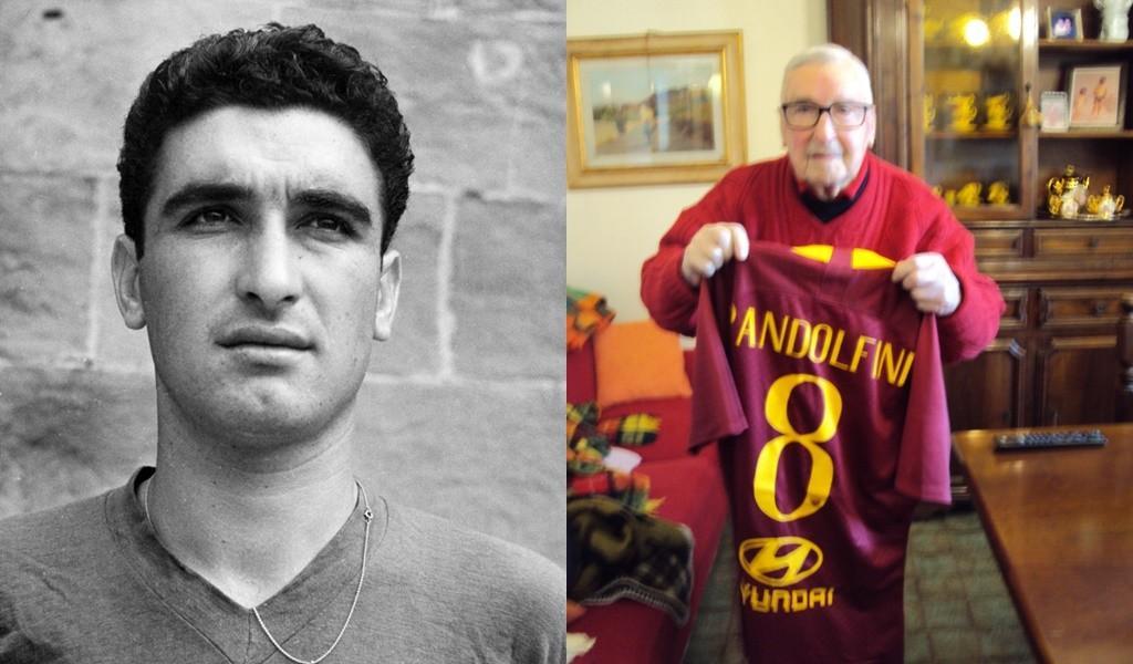 Pandolfini quando giocava e a destra oggi con la maglia regalatagli dalla Roma, di LaPresse