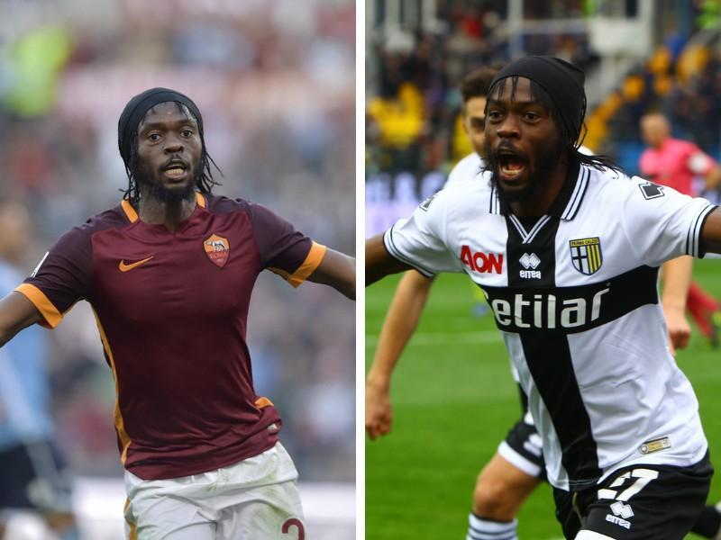 Gervinho con le maglie di Roma e Parma, di LaPresse