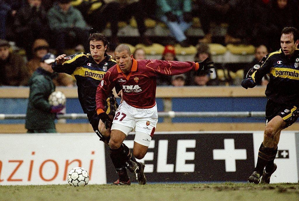 Fabio Junior e Fabio Cannavaro in Parma-Roma (Claudio Villa /Allsport)