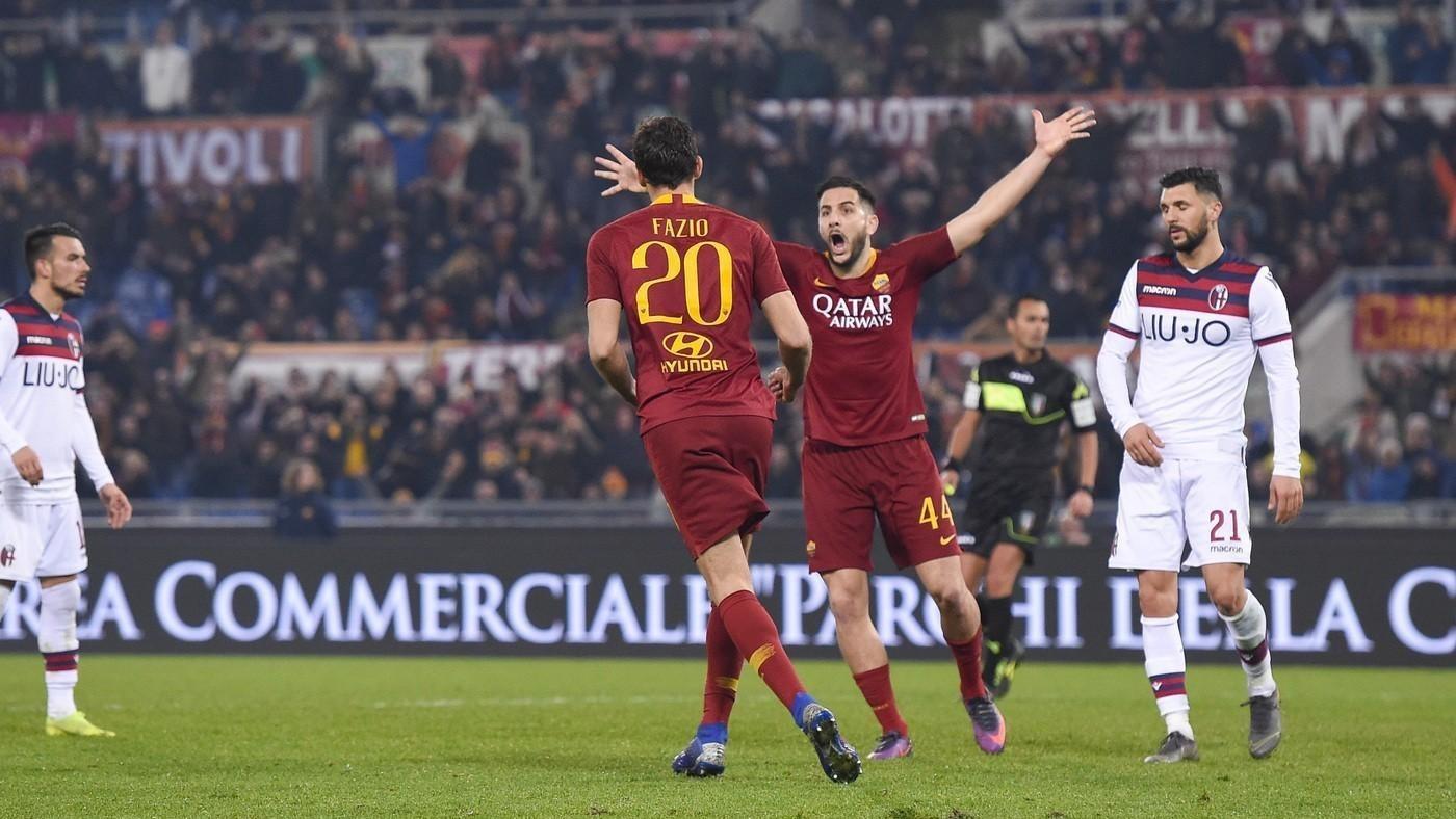 Manolas esulta con Fazio dopo il gol dell'argentino, di LaPresse