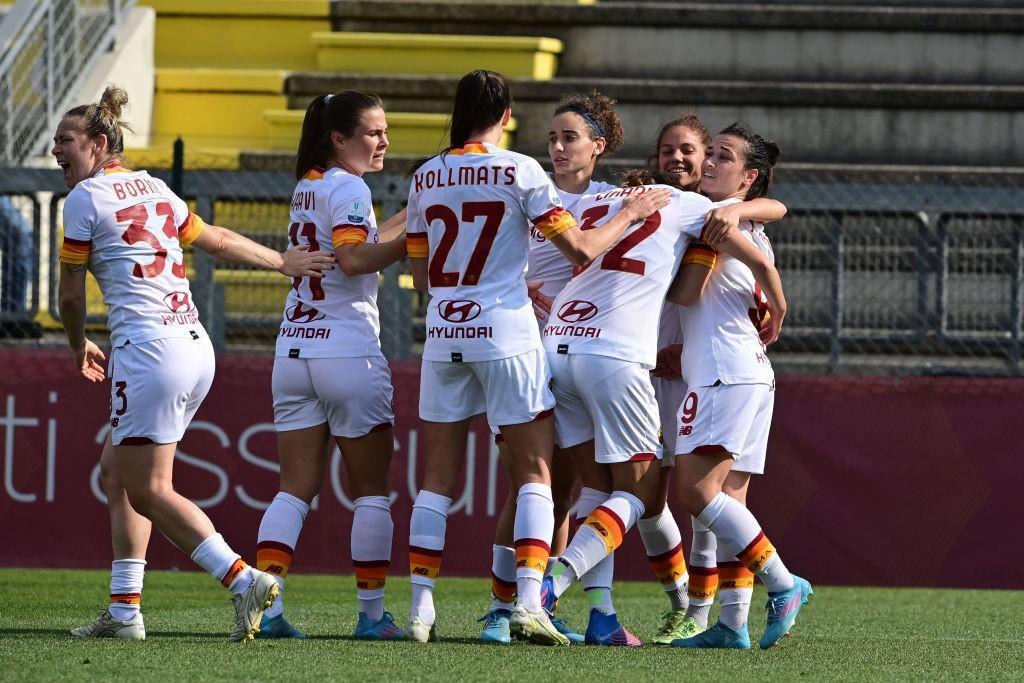 L'esultanza dopo il gol di Pirone (AS Roma via Getty Images)