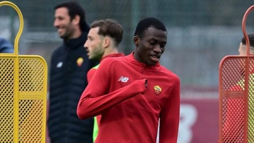 Felix Afena-Gyan durante l'allenamento odierno (AS Roma via Getty Images)