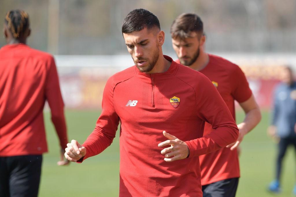 Lorenzo Pellegrini nella seduta odierna d\'allenamento (AS Roma via Getty Images)