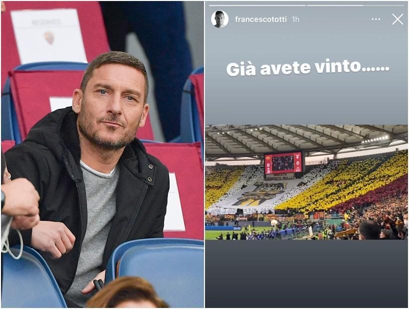 Totti all'Olimpico (As Roma via Getty Images); la storia postata su Instagram dal Dieci