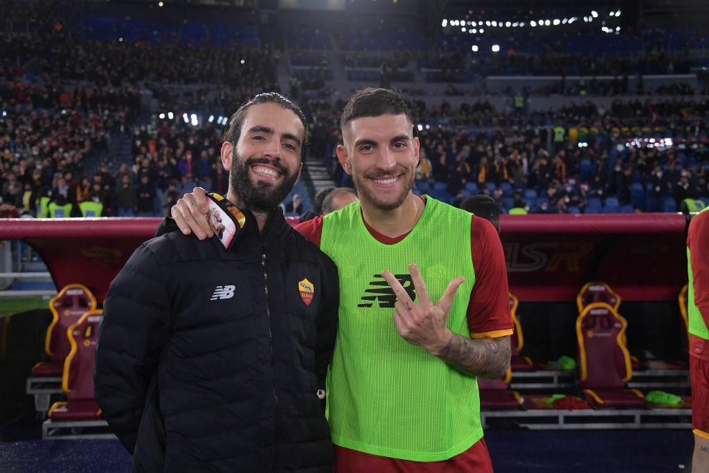 Sergio Oliveira e Lorenzo Pellegrini dopo il derby (AS Roma via Getty Images)