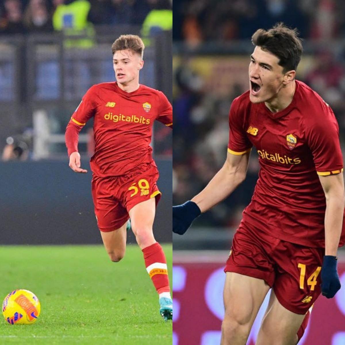 Nicola Zalewski e Eldo Shomurodov (AS Roma via Getty Images)