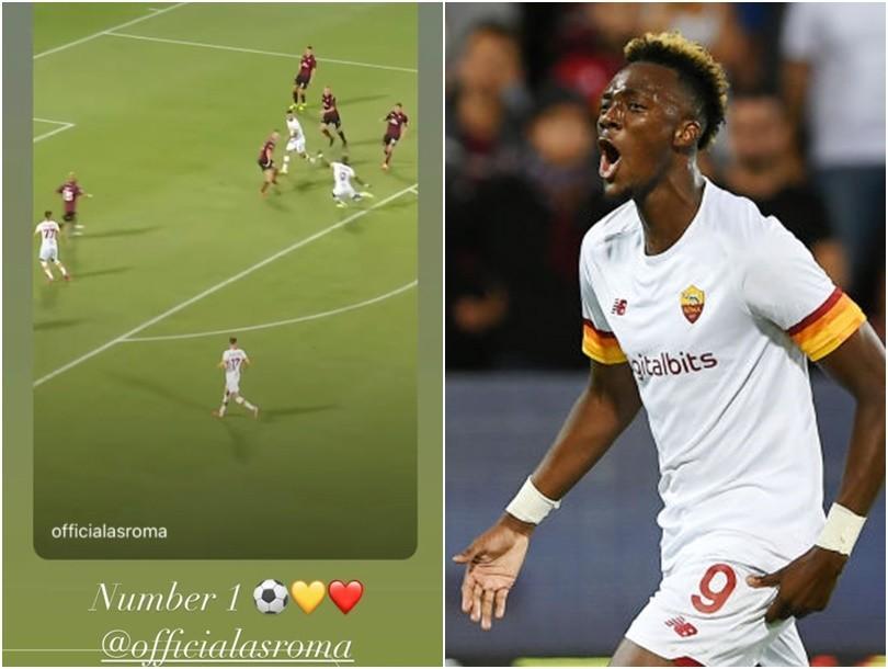 A destra, la storia di Abraham; a sinistra, la sua esultanza all'Arechi (As Roma via Getty Images)