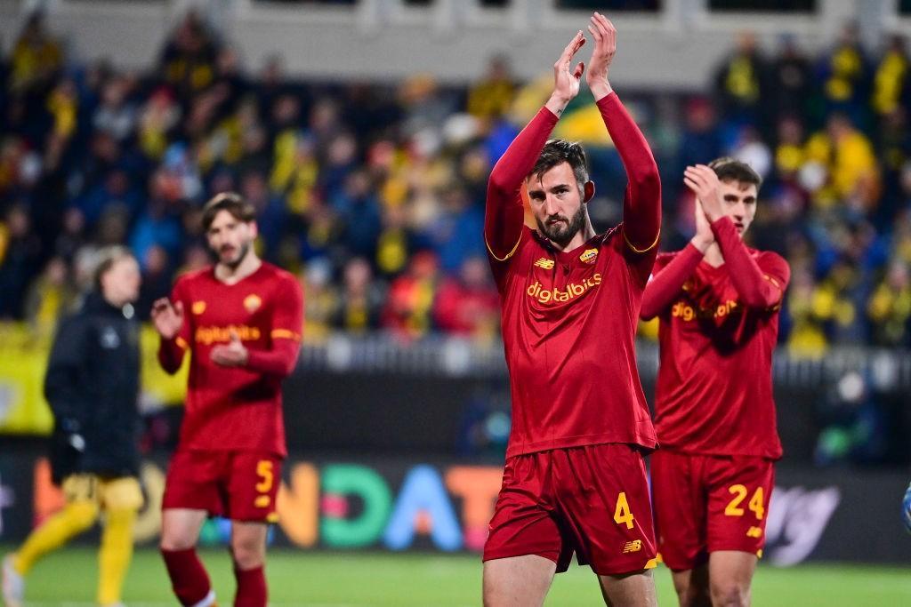 Cristante, Kumbulla e Vina al termine di Bodo/Glimt-Roma (AS Roma via Getty Images)