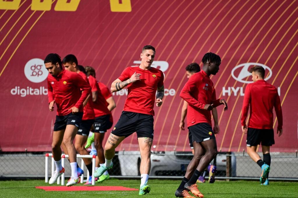 Zaniolo durante un allenamento a Trigoria (AS Roma via Getty Images)