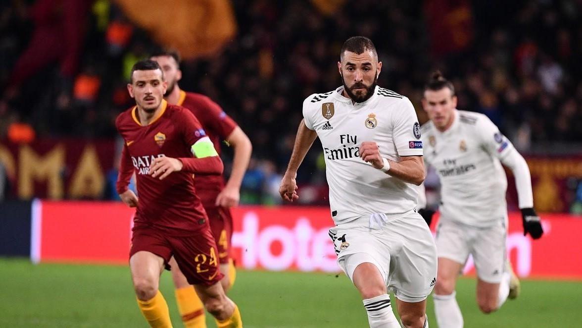 Benzema durante la gara contro la Roma, di LaPresse