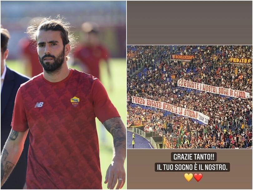 A sinistra, Oliveira a Trigoria (As Roma via Getty Images); a destra, la storia postata dal portoghese