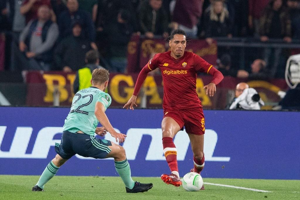 Smalling in azione contro il Leicester (As Roma via Getty Images)