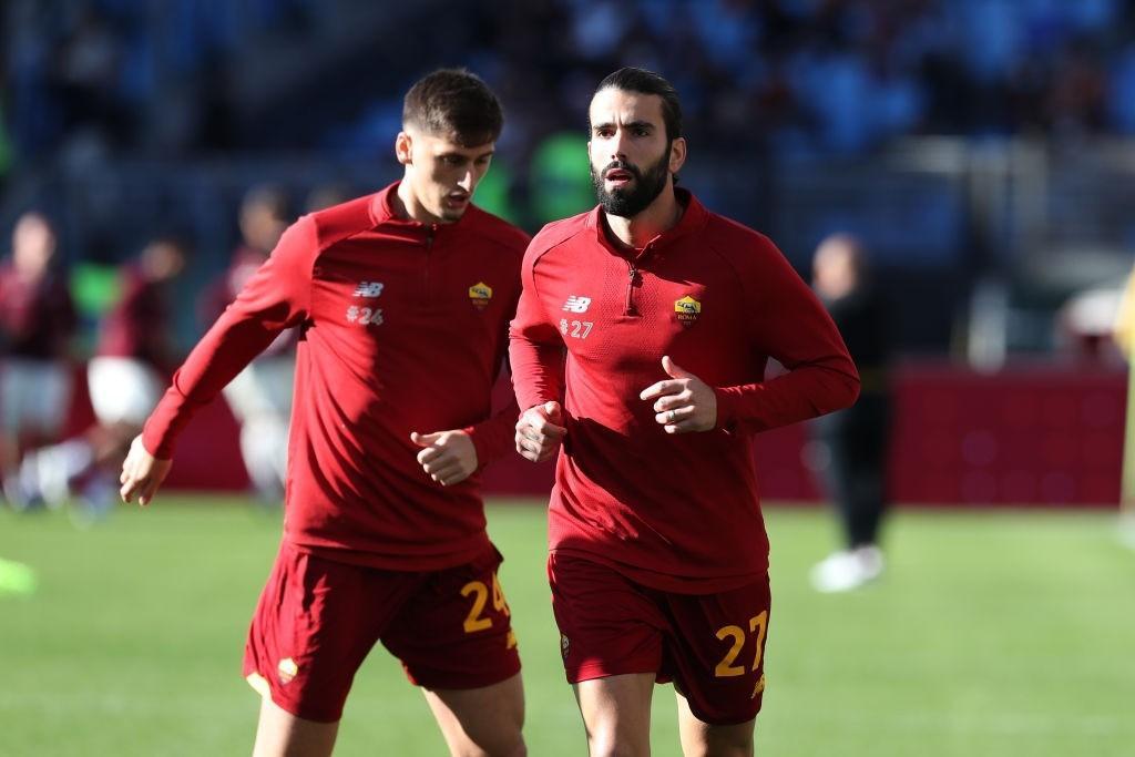 Sergio Oliveira durante il riscaldamento (As Roma via getty Images)