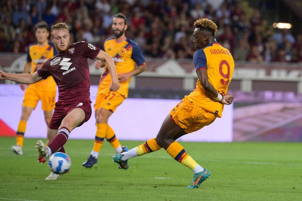 Uno dei due gol di Abraham al Torino (As Roma via Getty Images)