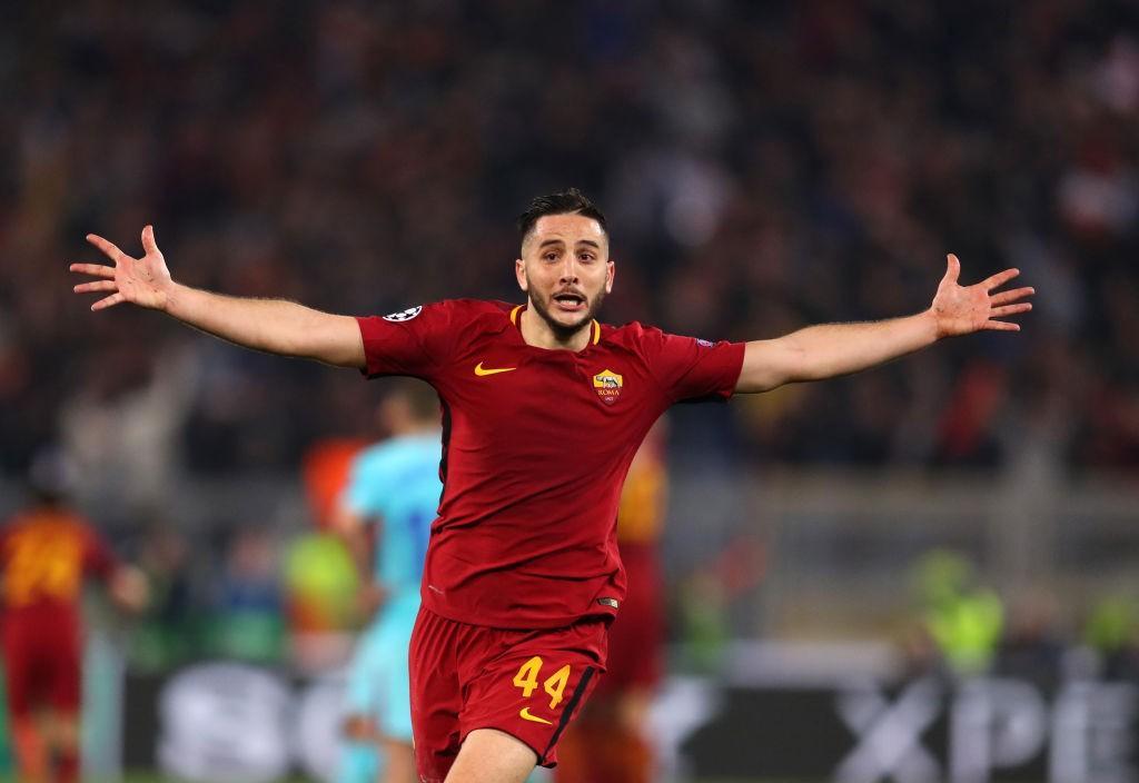 Kostas Manolas esulta per il gol del 3-0 al Barcellona (As Roma via Getty Images)