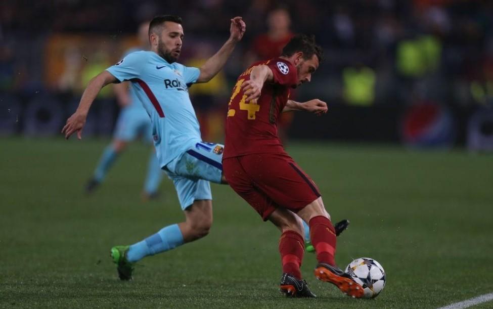 Alessandro Florenzi in azione contro il Barcellona (As Roma via Getty Images)