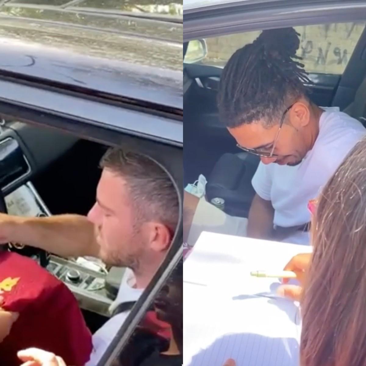 Veretout e Smalling si fermano a firmare autografi ai tifosi