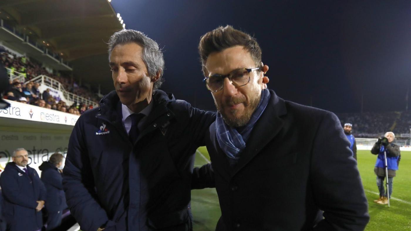 Sousa e Di Francesco durante un Fiorentina-Sassuolo, di LaPresse
