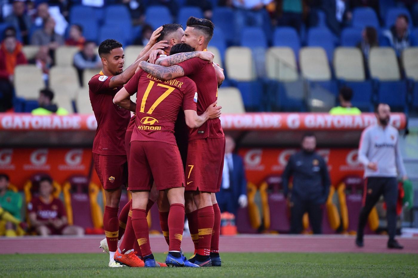 L'esultanza dei giallorossi al gol di Kolarov, di LaPresse