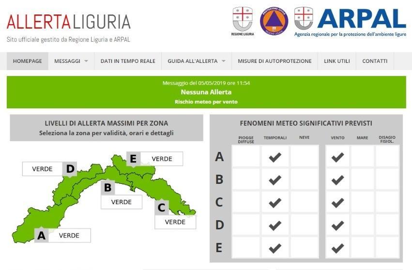 Tutta la zona evidenziata in verde, in mattinata era colorata in giallo e interessata dall'allerta meteo