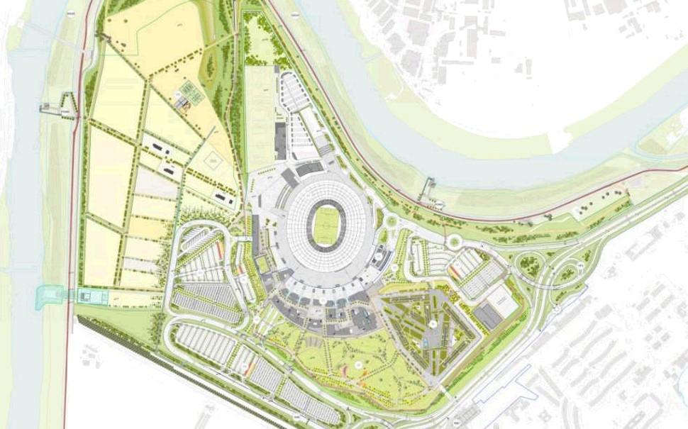 L’area di Tor di Valle vista nei progetti ufficiali dello Stadio della Roma