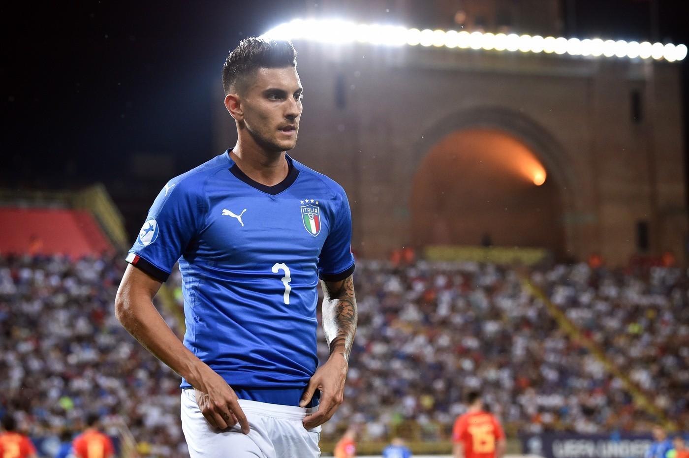 Lorenzo Pellegrini nella sfida tra Italia Under 21 e Spagna nell'Europeo, di LaPresse