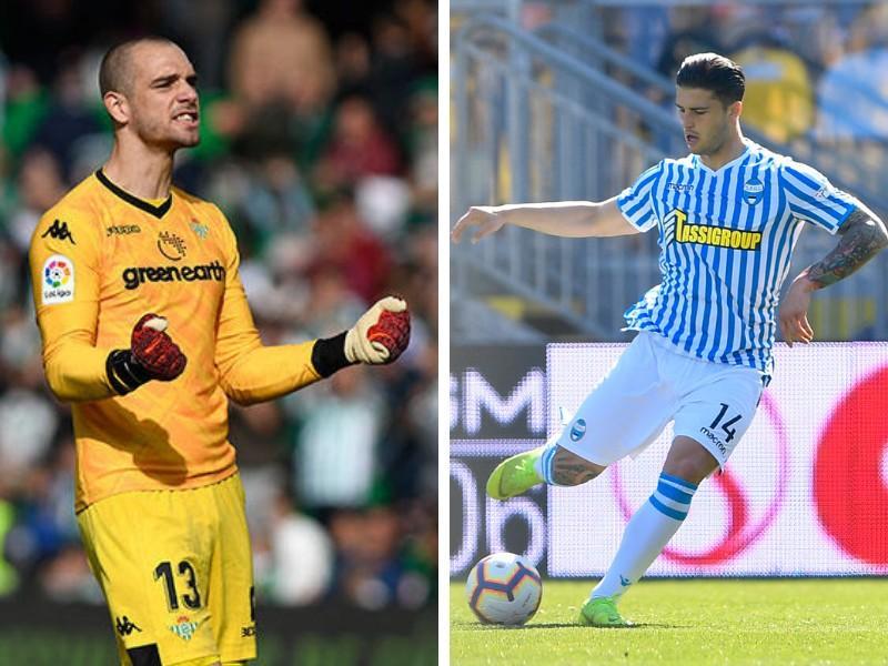 Pau Lopez portiere del Betis Siviglia e Kevin Bonifazi difensore della Spal