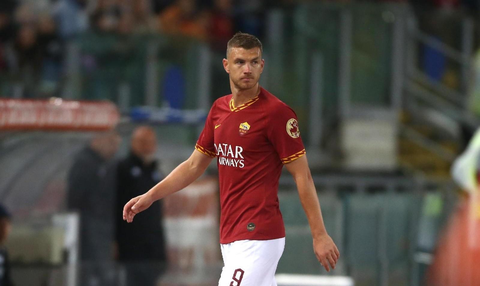 Edin Dzeko durante Roma-Parma, di Mancini