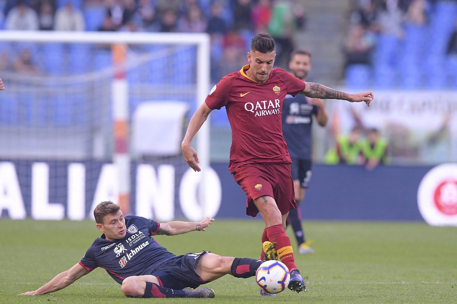 Lorenzo Pellegrini e Barella durante l'ultimo Roma-Cagliari, di LaPresse