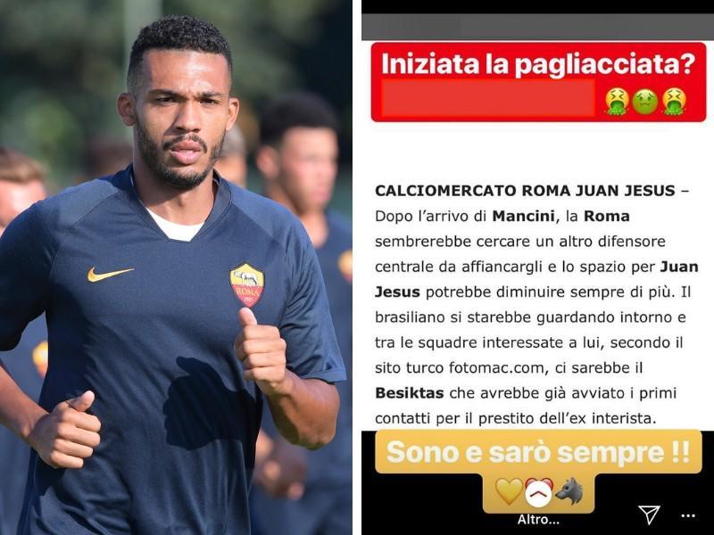 Juan Jesus e il messaggio apparso sul suo profilo social, di LaPresse