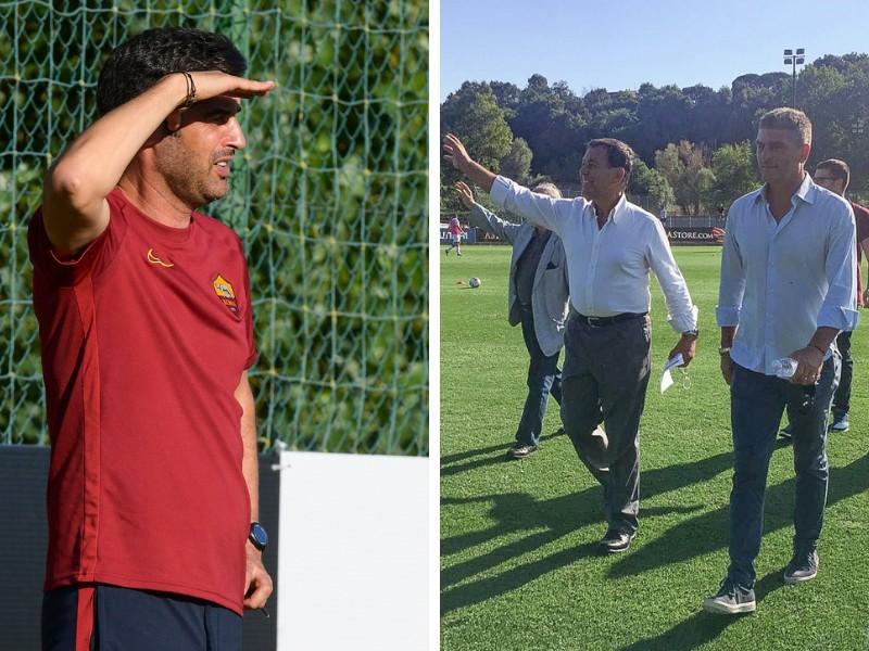 Paulo Fonseca e il presidente del Trastevere (foto a destra:Trastevere calcio), di LaPresse