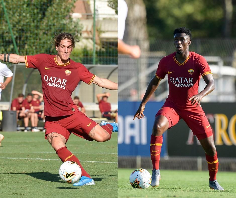 Amadou Diawara e Nicolò Zaniolo nell'amichevole di oggi contro il gubbio vinta dalla Roma 3-0, di LaPresse