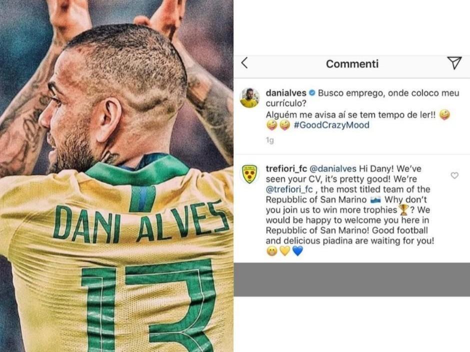 La foto pubblicata da Dani Alves su Instagram e la simpatica risposta del TreFiori