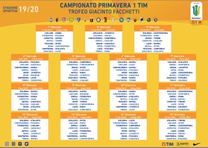 Il calendario della stagione 2019/2020 della Primavera