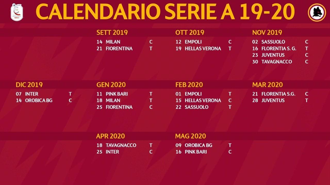 Il calendario della Stagione 2019/2020 della Roma Femminile