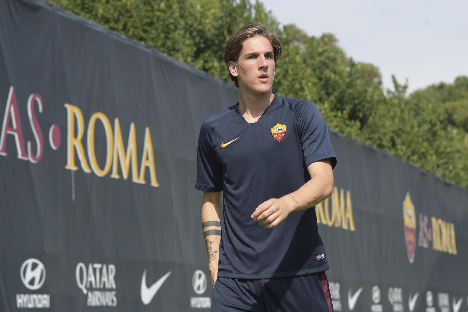 Nicolò Zaniolo in allenamento a Trigoria, di LaPresse