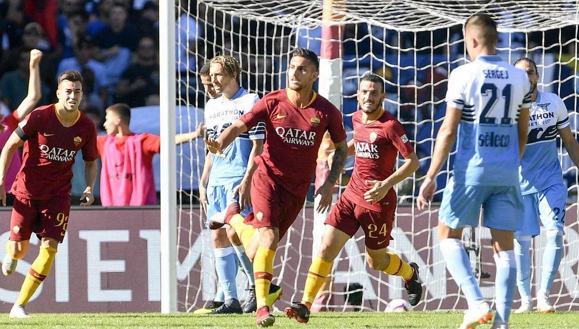 L’esultanza di Lorenzo Pellegrini dopo il gol nel derby d’andata dello scorso anno, di LaPresse