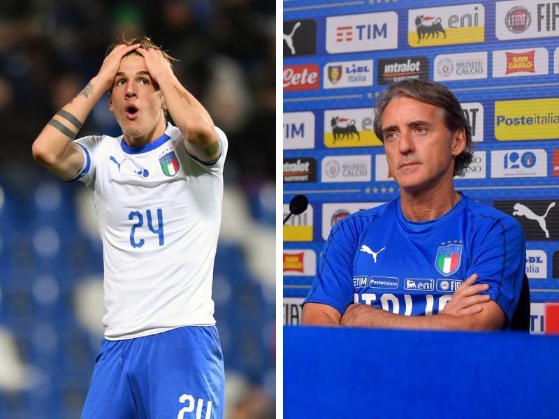 Nicolò Zaniolo e Roberto Mancini, di LaPresse