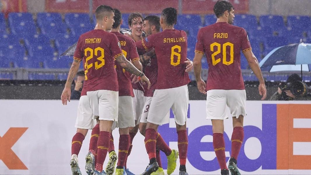 L'esultanza della Roma al gol di Zaniolo