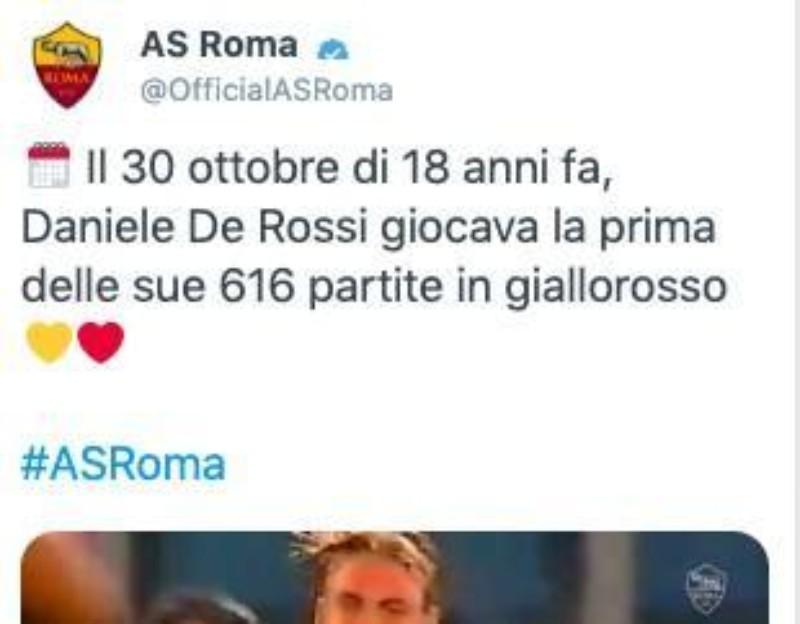 Il tweet della Roma per ricordare l'esordio di Daniele De Rossi