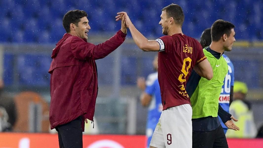 Paulo Fonseca e Edin Dzeko al termine di Roma-Napoli